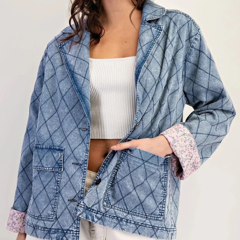 NWT Denim Quilted Jacket with floral lining